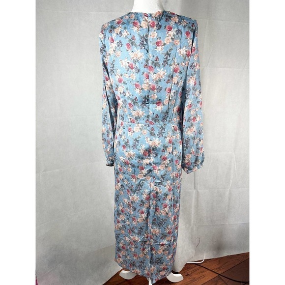 NSR Heidi Rouched Slit Front Floral Sky Midi Dress Size Large - Picture 4 of 12